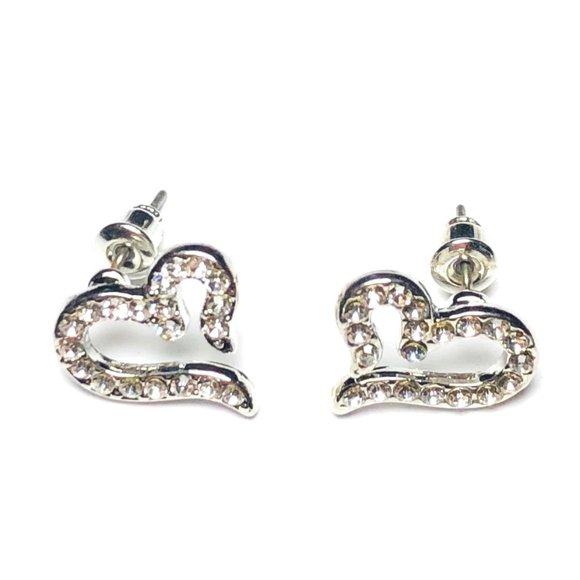New! Rhinestones Heart Stud Earrings Silver - Picture 7 of 9